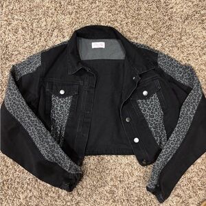 Pink Lily Black and Gray Leopard Jean Jacket
